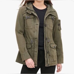 Levi's‎ Women's Army Green Utility Field Jacket Hooded Military Parka Coat Small